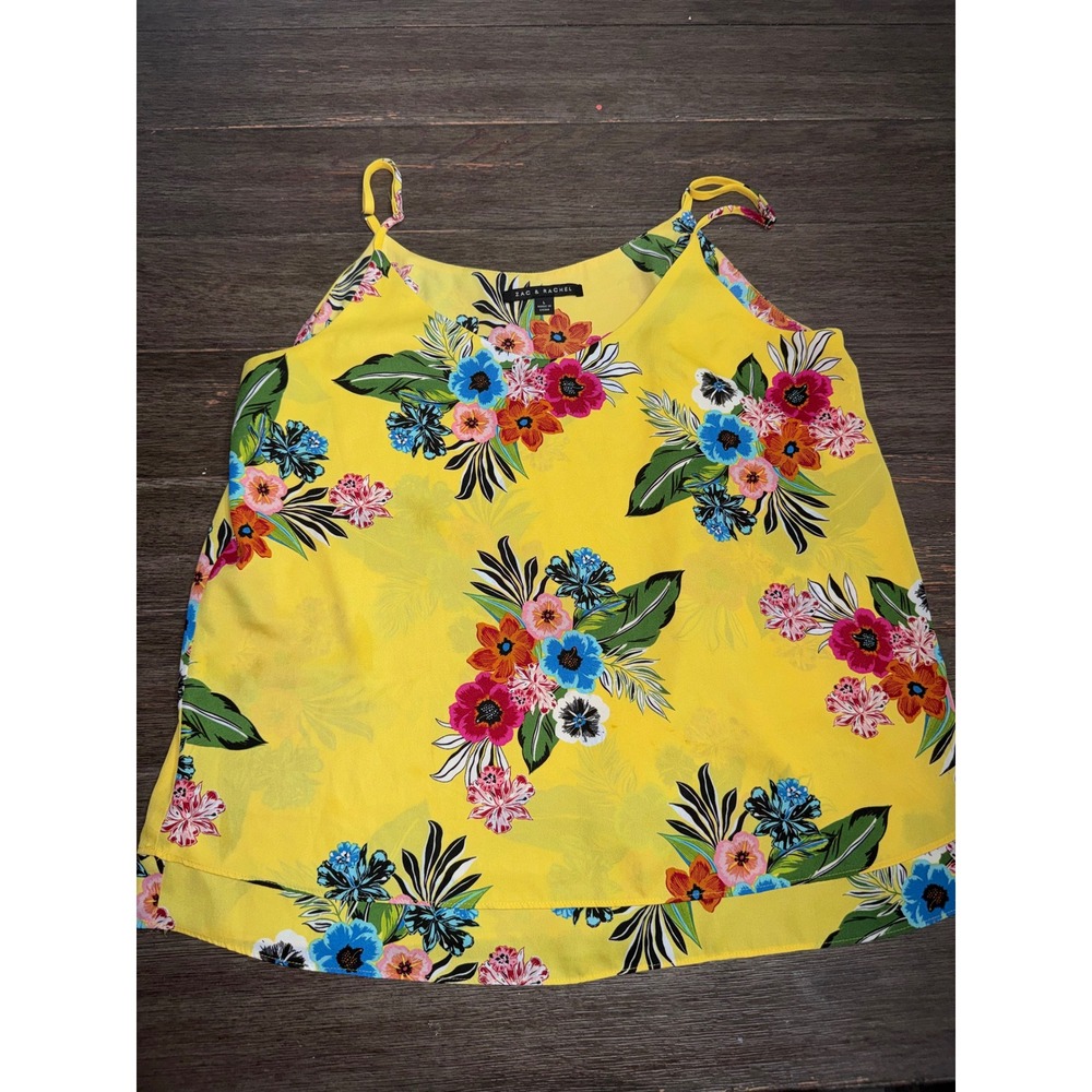 Zac & Rachel Yellow Floral Cami Top Adjustable Straps Tiered Hem Large